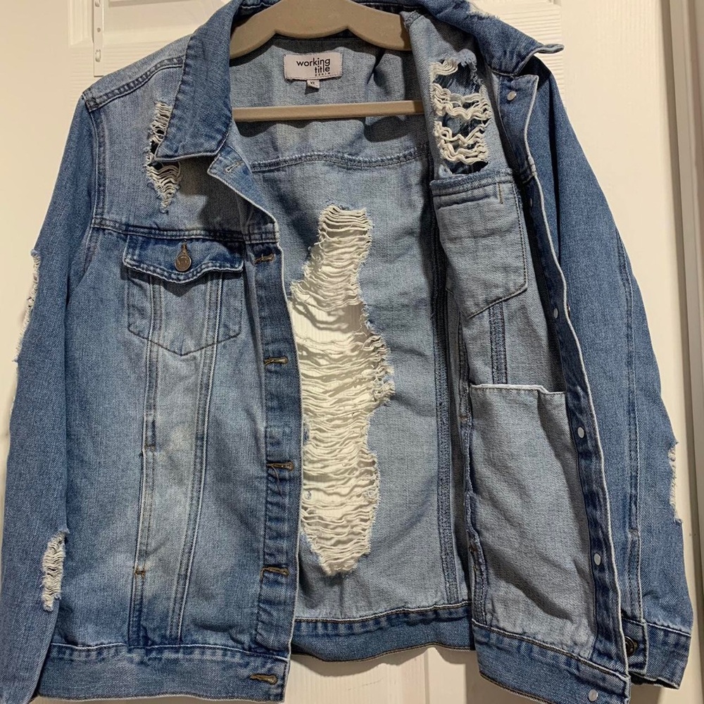 Blue and White Distressed Jean Jacket#180